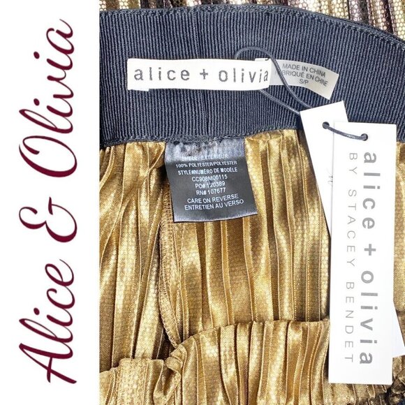 NWT ALICE & OLIVIA Elba Metallic Striped Wide Leg Festive Pants, Size Small - Picture 7 of 10